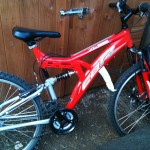 The CBR Redrock mountain bike - looks nice, but actually a death trap. Note the brake lever hanging down by the wheel.